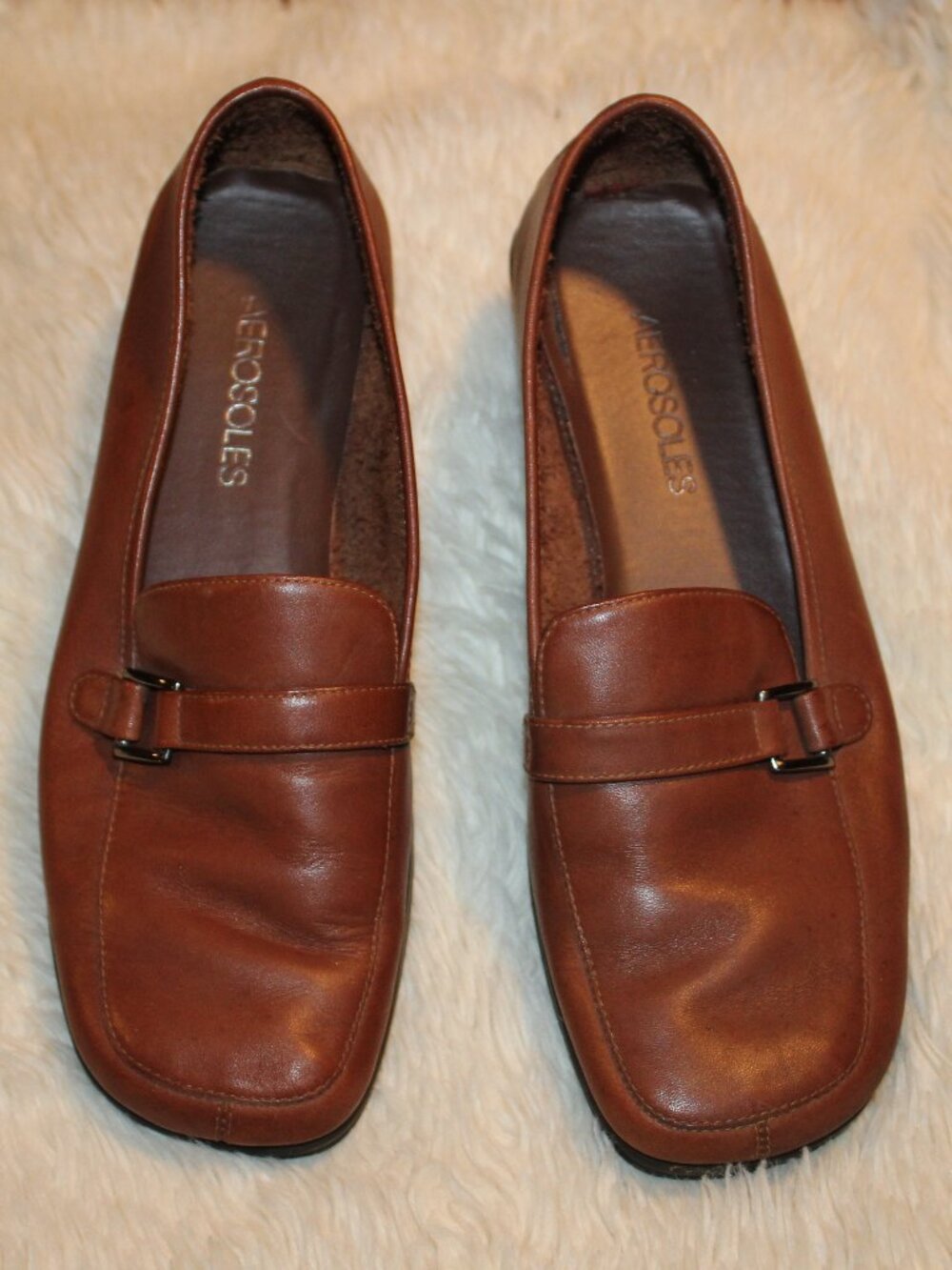LOAFERS AEROSOLE Genuine Leather Slip On -Buckle detail - Apple Pie - Camel Sz 8